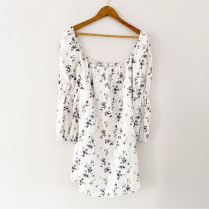 Reformation White Floral Ruched mini dress